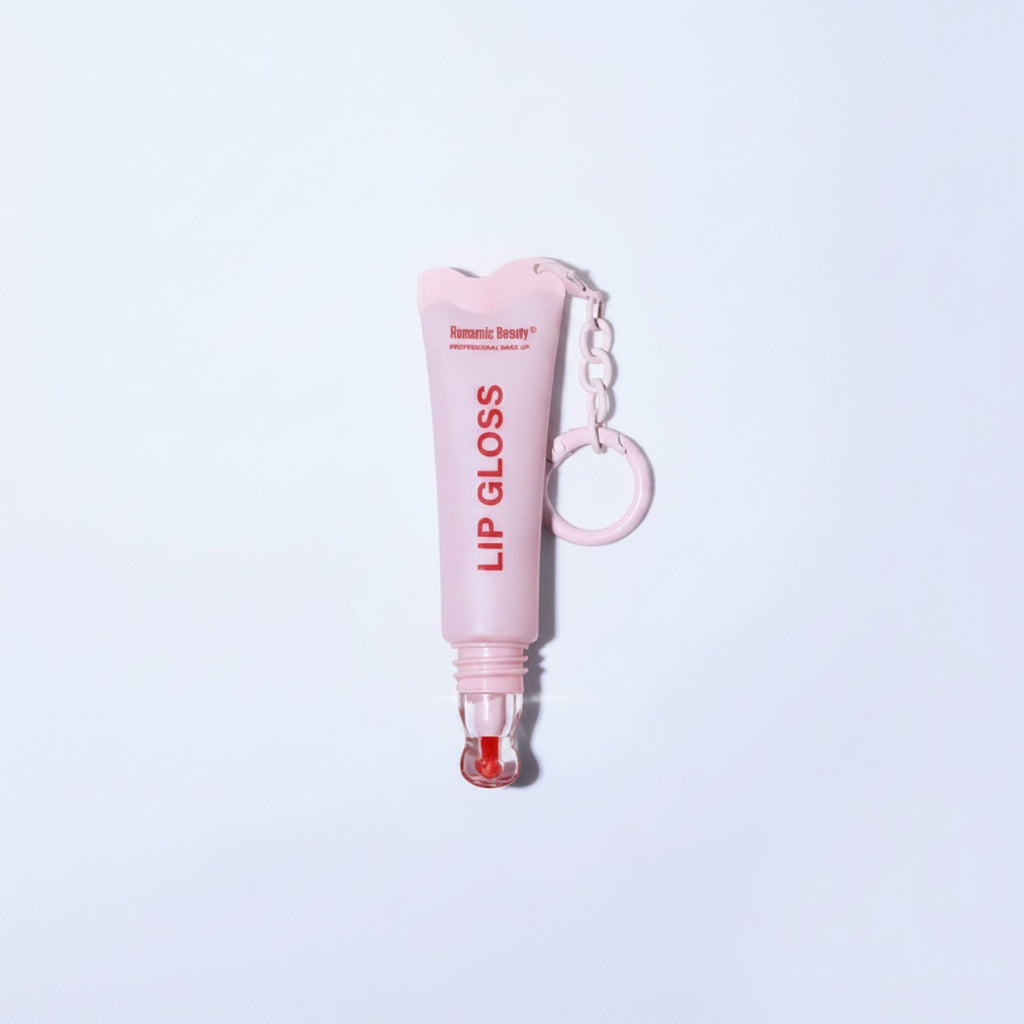 Pink Lip Gloss Tube With Chain Keychain – Korean beauty tool (view 1)