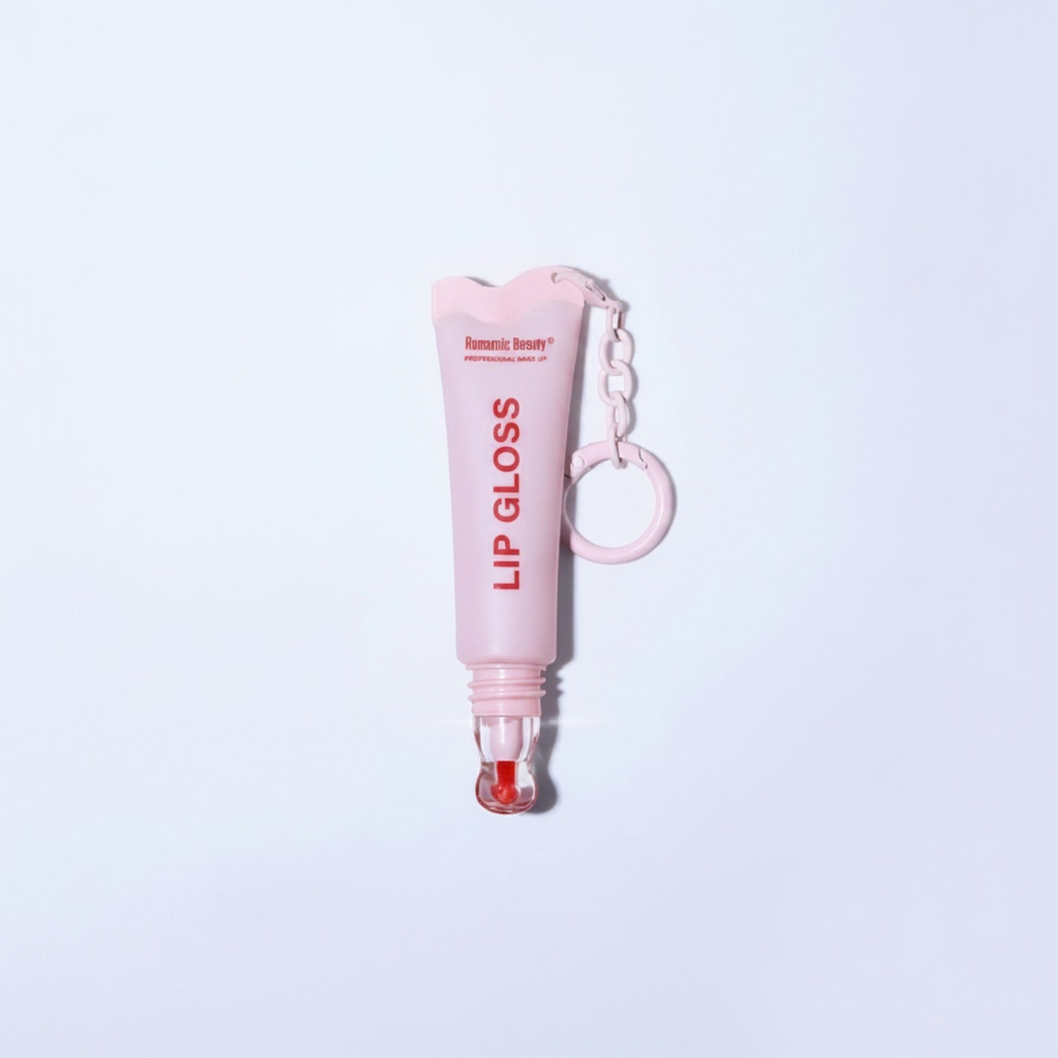 Pink Lip Gloss Tube With Chain Keychain