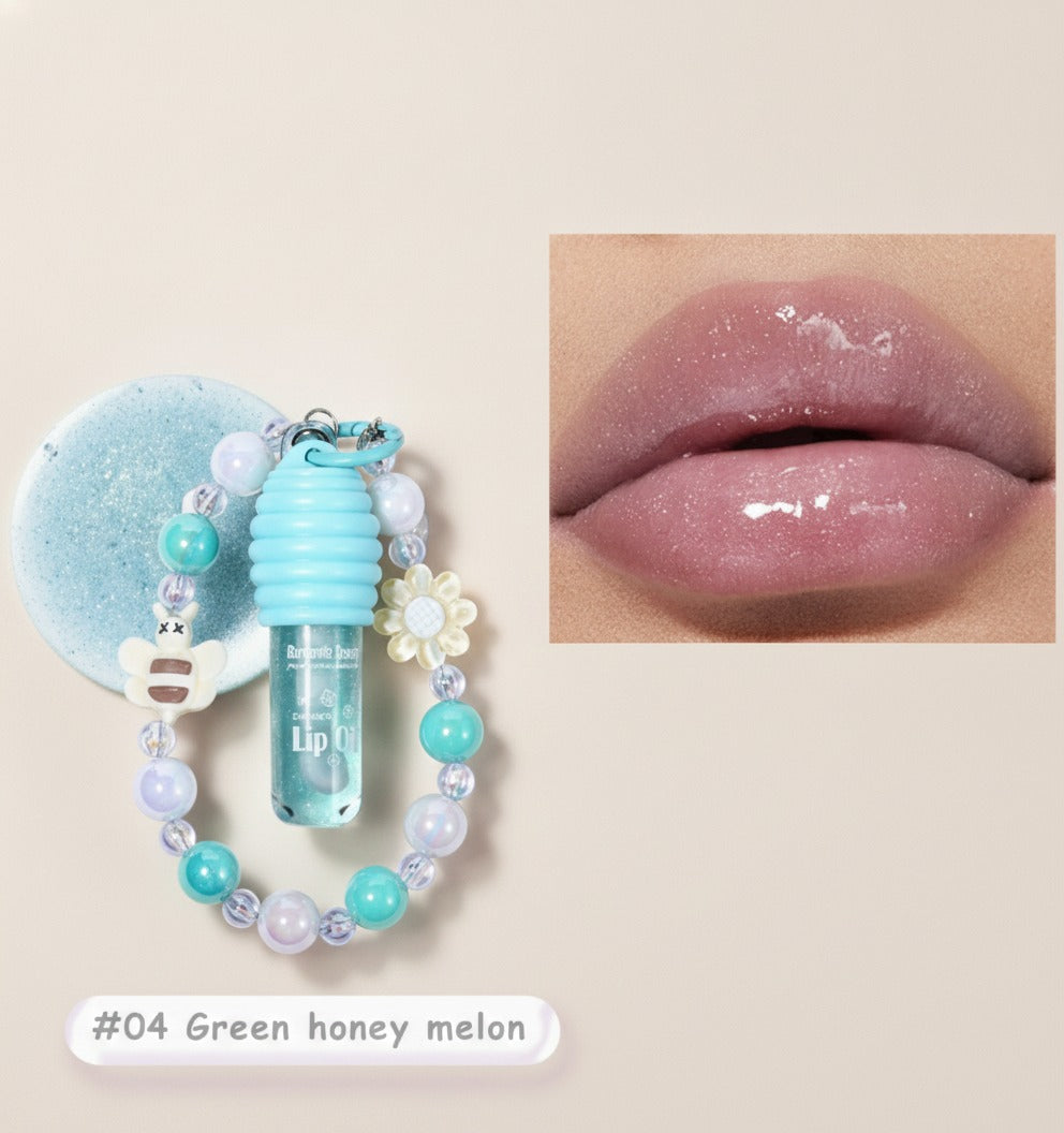 Beaded Lip Gloss Keychain With Flower Charm – Korean beauty tool (view 1)