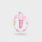 Pink Beaded Lip Oil Keychain With Flower Charm