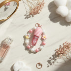 Pink Beaded Lip Oil Keychain With Flower Charm – Korean beauty tool (view 4)