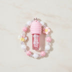 Pink Beaded Lip Oil Keychain With Flower Charm – Korean beauty tool (view 2)