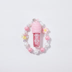 Pink Beaded Lip Oil Keychain With Flower Charm – Korean beauty tool (view 1)