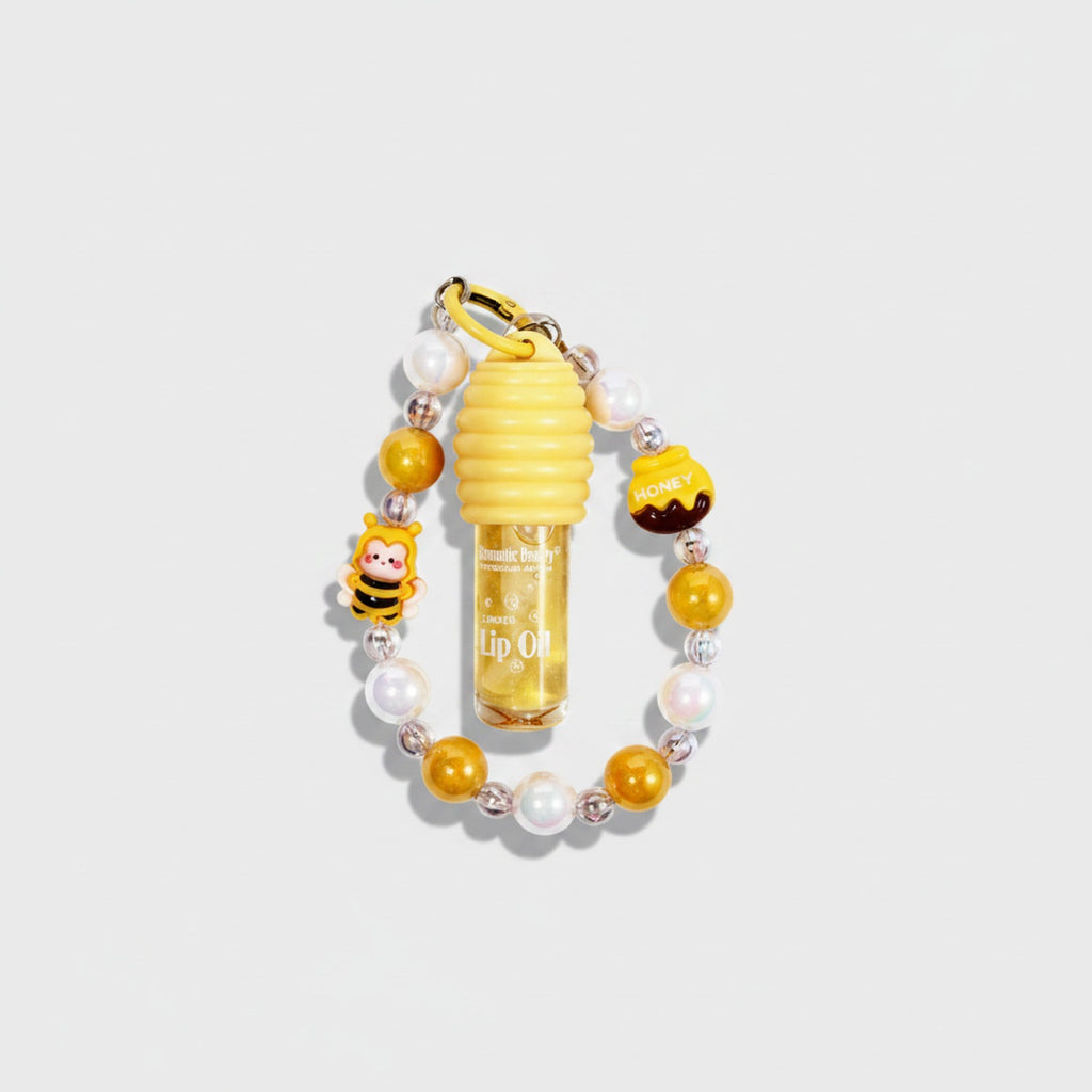 Honey Bee Beaded Lip Oil Keychain Charm