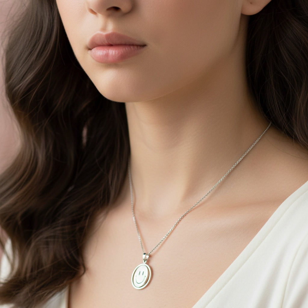Silver Smiley Face Pendant Necklace