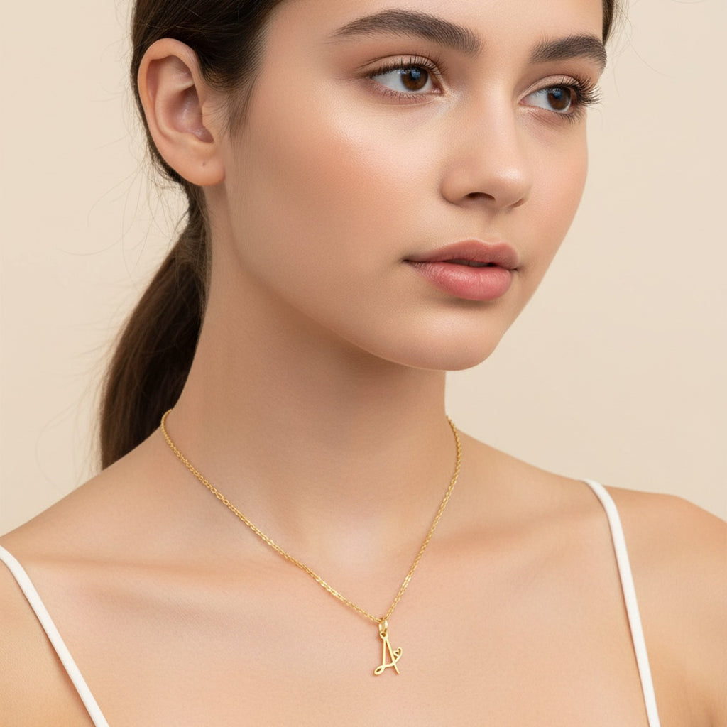 Gold Letter A Heart Pendant Necklace