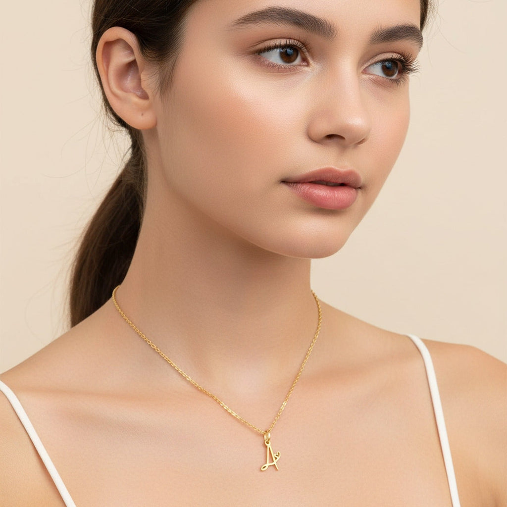 Letter A Heart Pendant Necklace - Gold