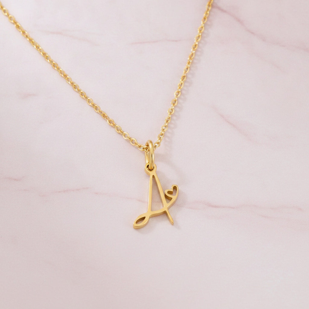 Letter A Heart Pendant Necklace - Gold