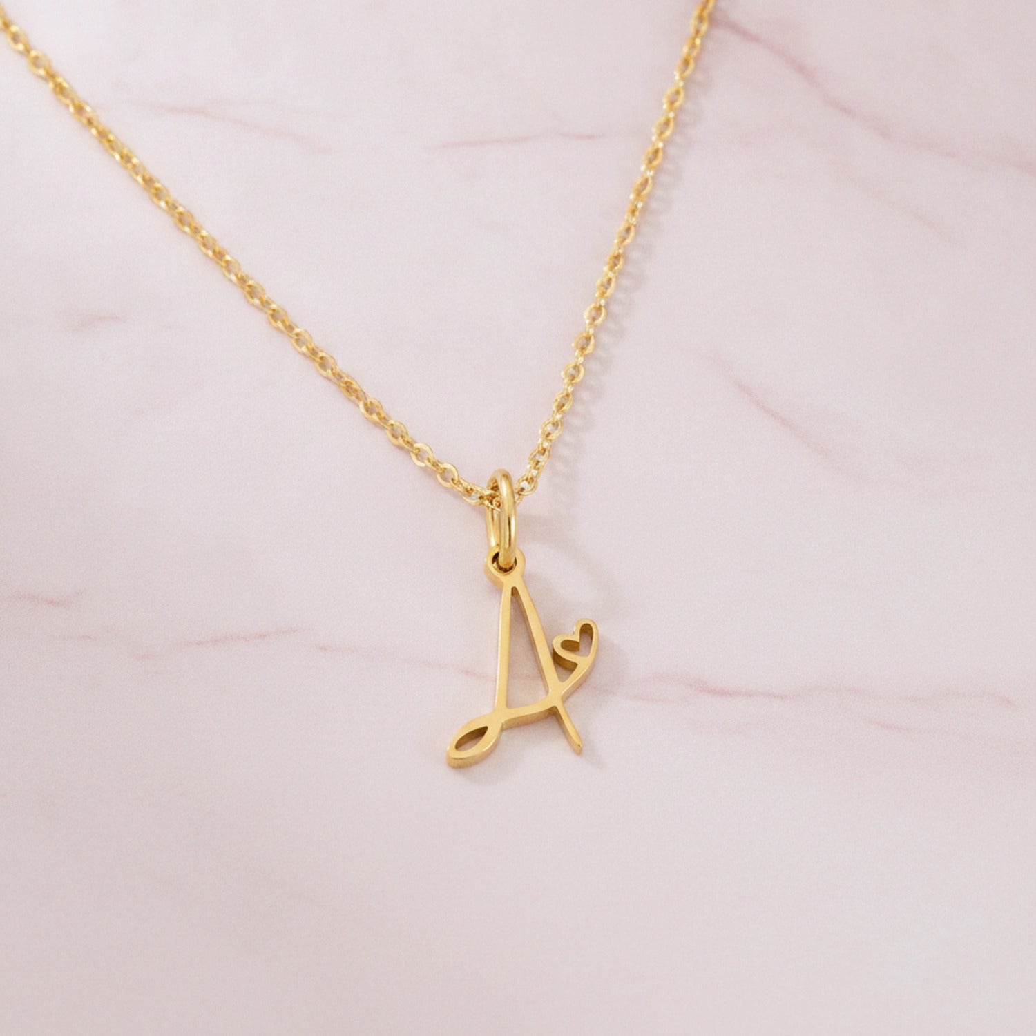 Letter A Heart Pendant Necklace - Gold