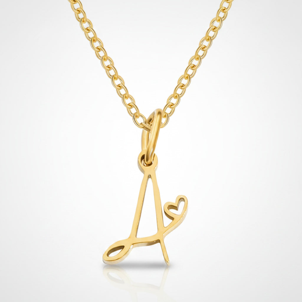 Letter A Heart Pendant Necklace - Gold