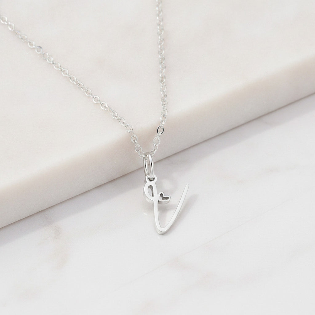 Letter A Heart Pendant Necklace - Steel – jewelry (view 2)