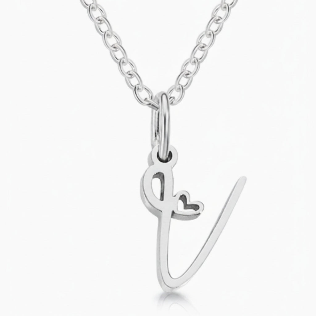 Letter A Heart Pendant Necklace - Steel – jewelry (view 1)
