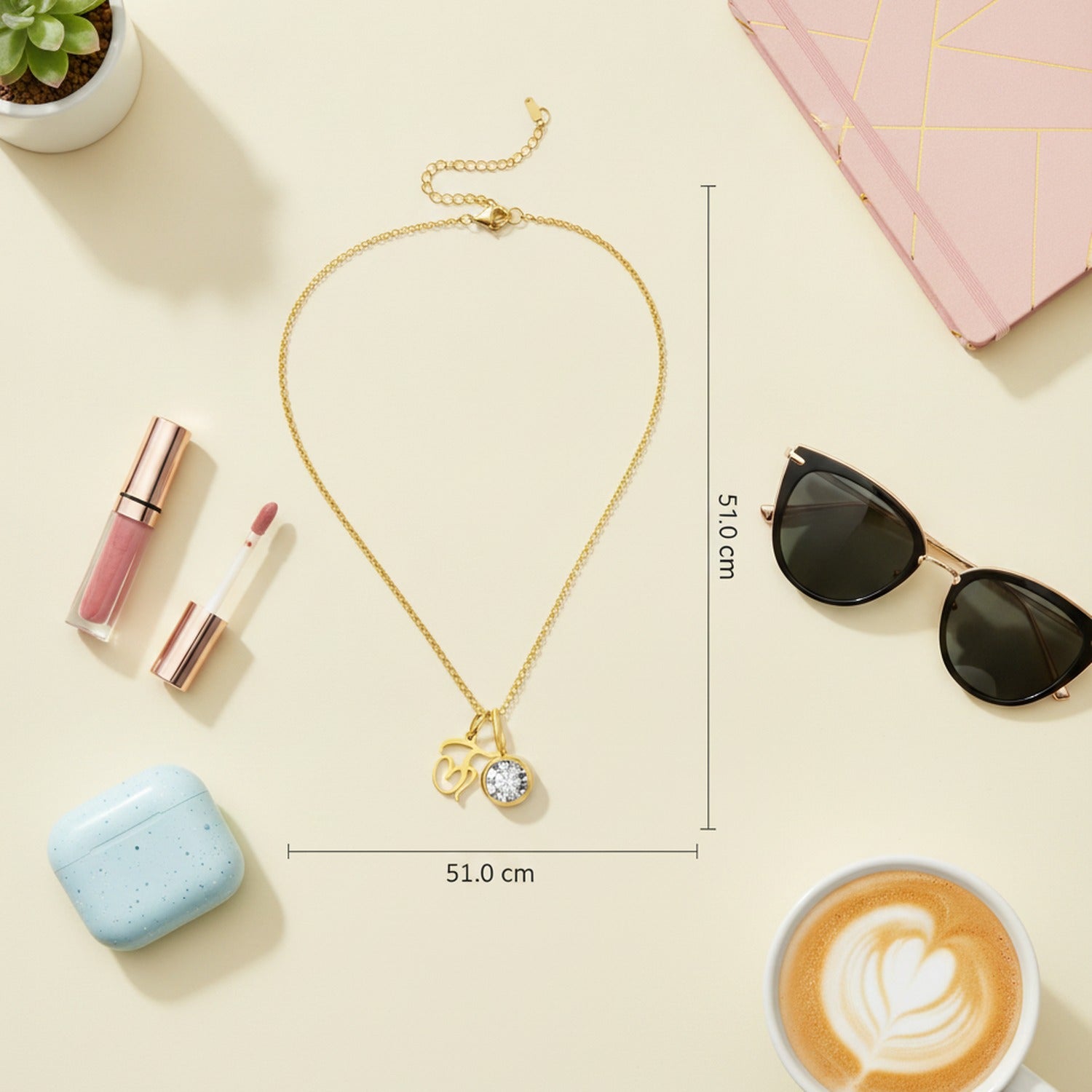 Crystal Charm Pendant Chain Necklace - Gold J