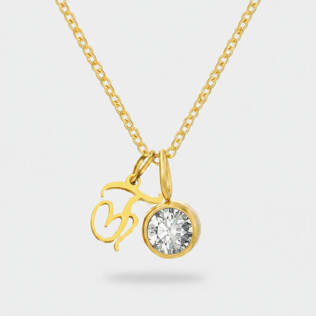 Crystal Charm Pendant Chain Necklace - Gold J – jewelry (view 1)