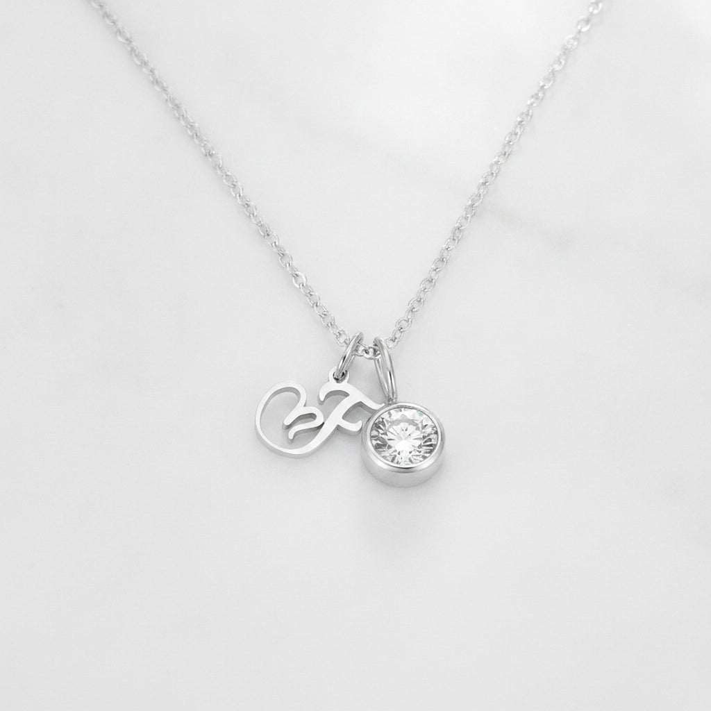 Crystal Charm Pendant Chain Necklace - Stainless Steel F – jewelry (view 2)