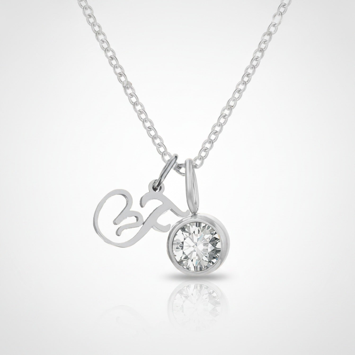 Crystal Charm Pendant Chain Necklace - Stainless Steel F – jewelry (view 1)