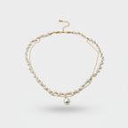Double Strand Pearl Necklace with Rhinestone Pendant - Necklace #9 Gold Dual Layer – jewelry (view 1)