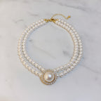 Double Strand Pearl Necklace with Rhinestone Pendant - 7# Necklace White Circle