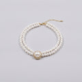 Double Strand Pearl Necklace with Rhinestone Pendant - 7# Necklace White Circle
