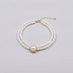 Double Strand Pearl Necklace with Rhinestone Pendant - 7# Necklace White Circle