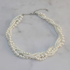 Double Strand Pearl Necklace with Rhinestone Pendant - Necklace #20 White – jewelry (view 2)