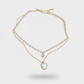 Double Strand Pearl Necklace with Rhinestone Pendant - Gold Necklace #8 (Real Gold Plating) – jewelry (view 1)