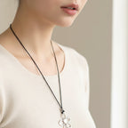 Silver Flower Pearl Pendant Cord Necklace