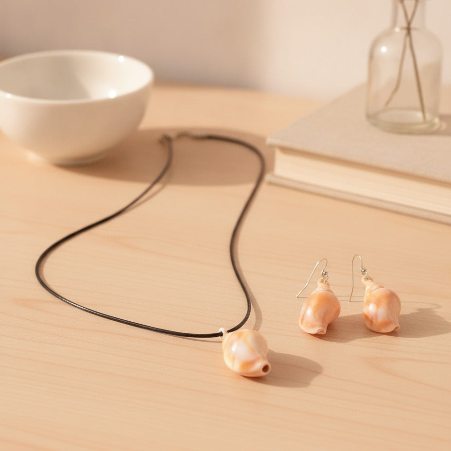 Shell Pearl Drop Earring And Necklace Set – jewelry (view 2)