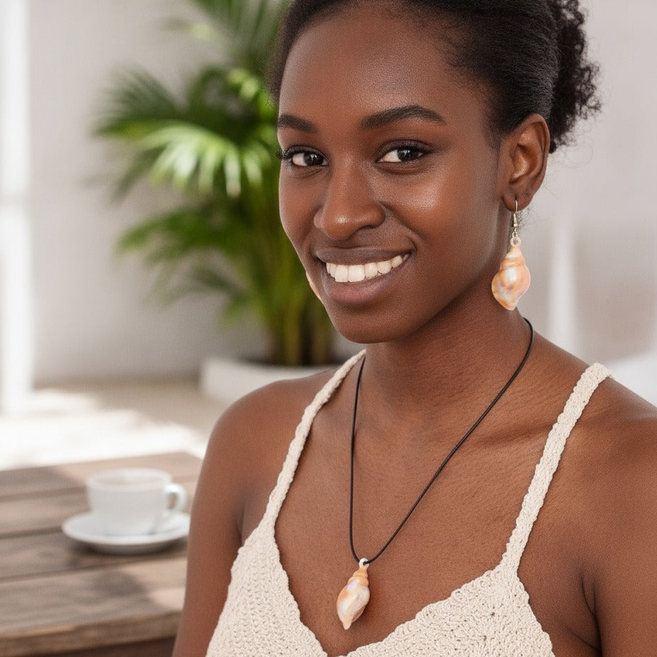 Shell Pearl Drop Earring And Necklace Set – jewelry (view 3)