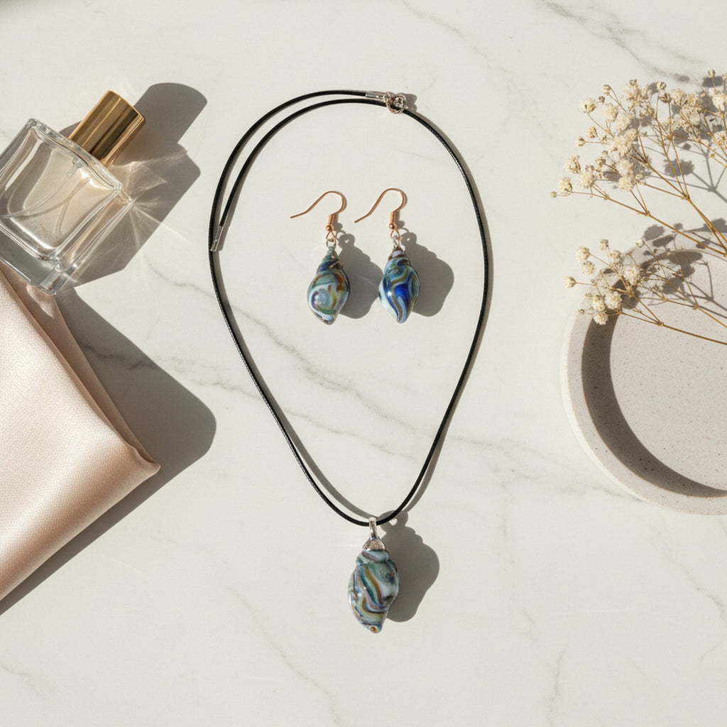 Iridescent Shell Pearl Earring & Necklace Set – jewelry (view 3)