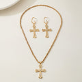 Gold Cross Rhinestone Necklace And Earring Set
