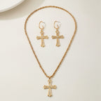 Gold Cross Rhinestone Necklace And Earring Set