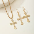 Gold Cross Rhinestone Necklace And Earring Set – jewelry