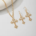 Gold Cross Rhinestone Pendant Necklace Earring Set – jewelry