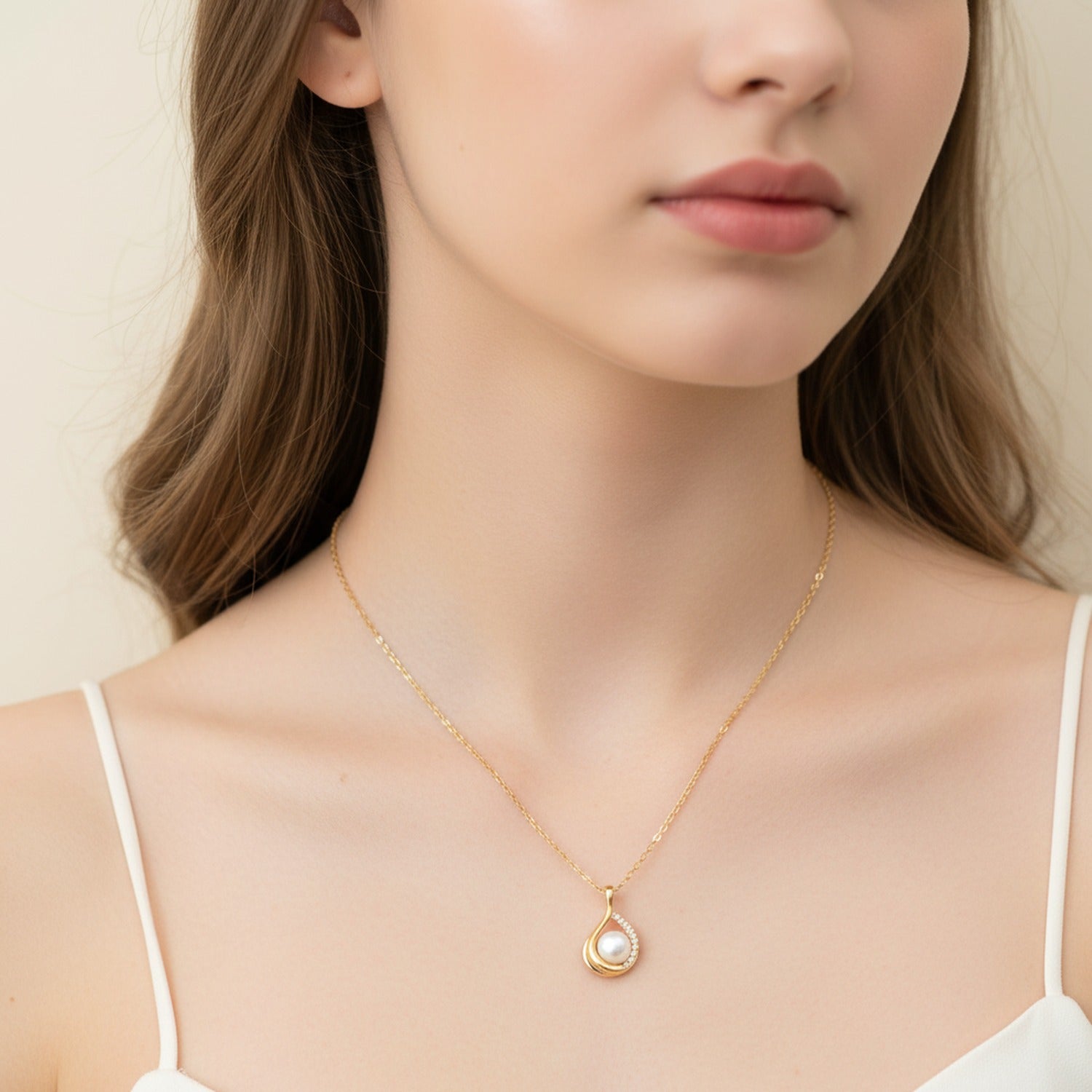 Pearl Teardrop Gold Chain Necklace