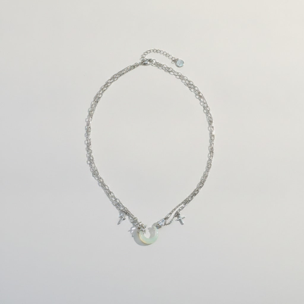 Silver Layered Moon Charm Necklace – jewelry (view 1)