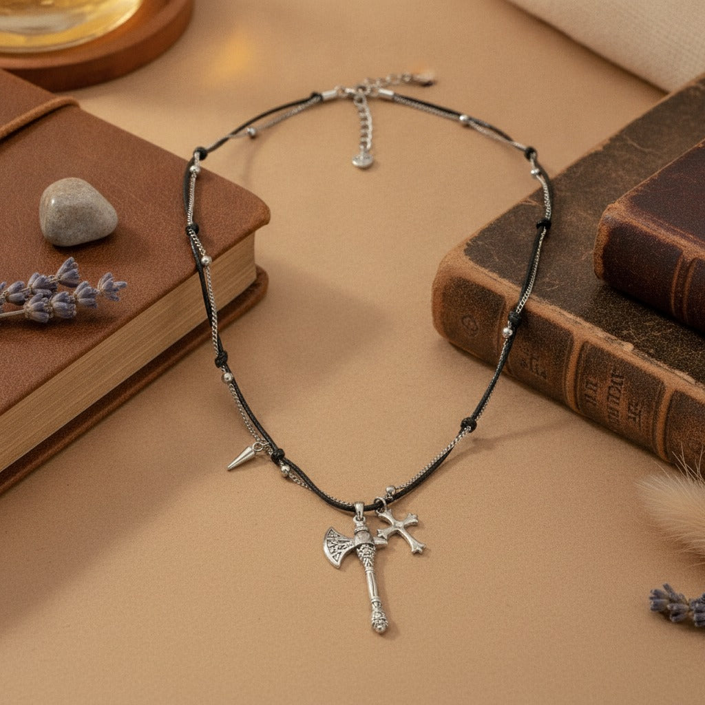 Gothic Axe Cross Pendant Necklace – jewelry (view 2)
