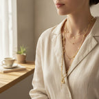 Layered Necklace with Pearls and Abstract Pendant – jewelry (view 2)