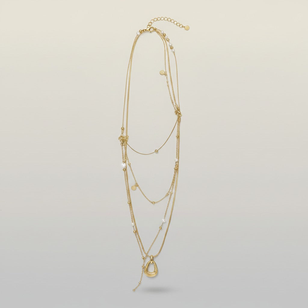Layered Necklace with Pearls and Abstract Pendant – jewelry (view 1)