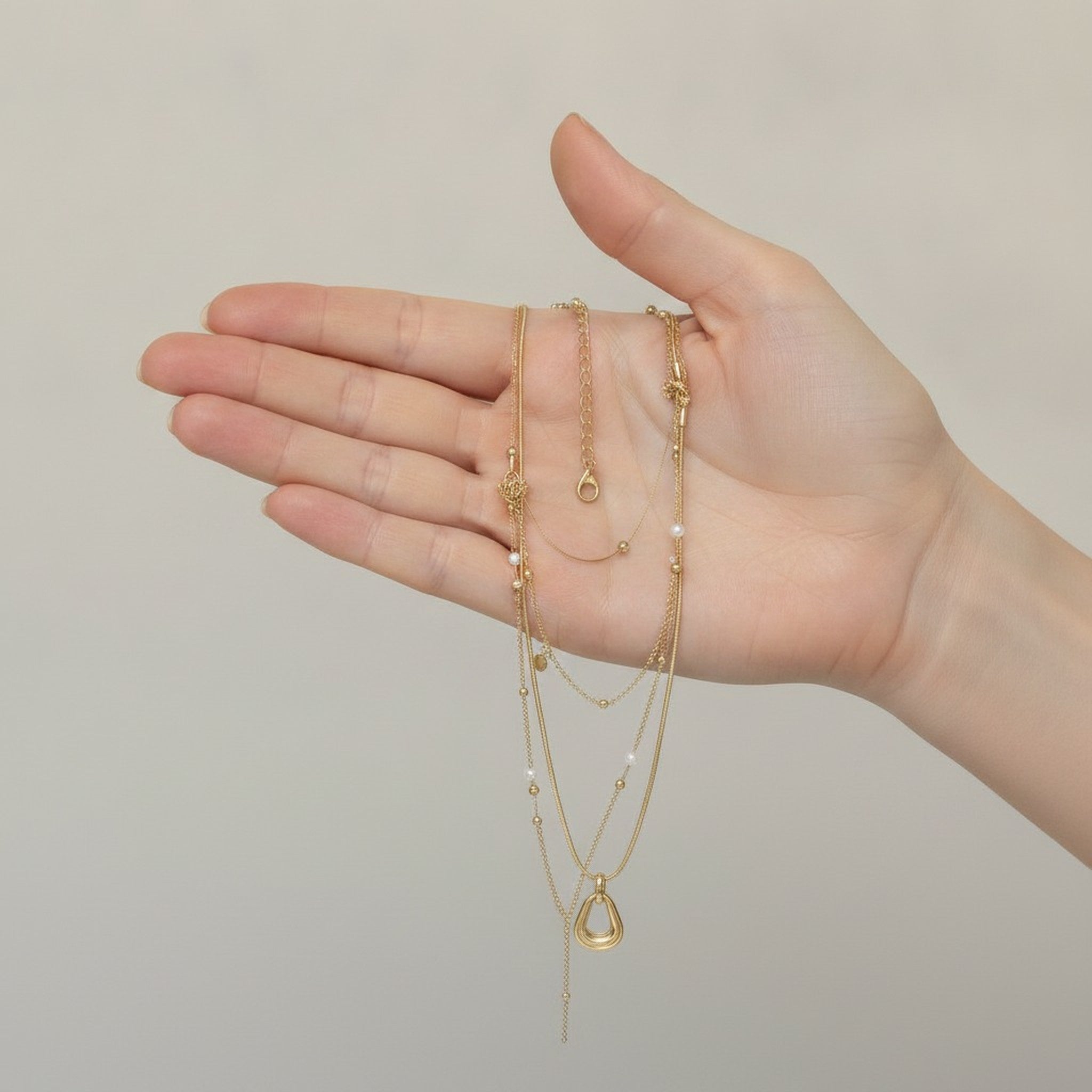 Layered Necklace with Pearls and Abstract Pendant – jewelry (view 3)
