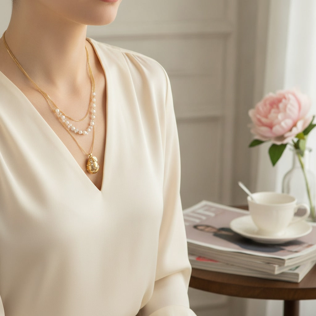 Elegant Layered Pearl Teardrop Necklace – jewelry (view 2)
