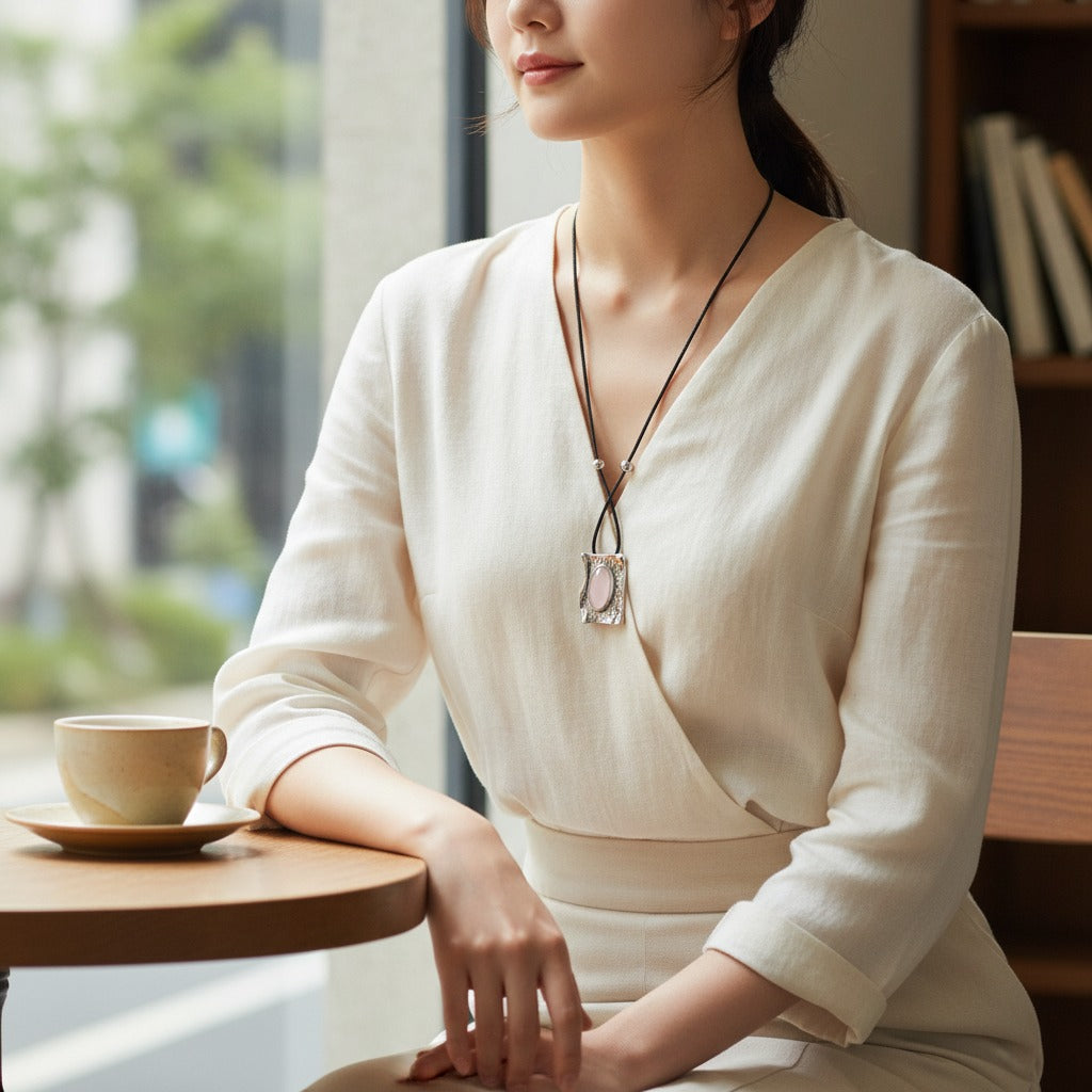 Modern Hammered Pendant Black Cord Necklace – jewelry (view 2)
