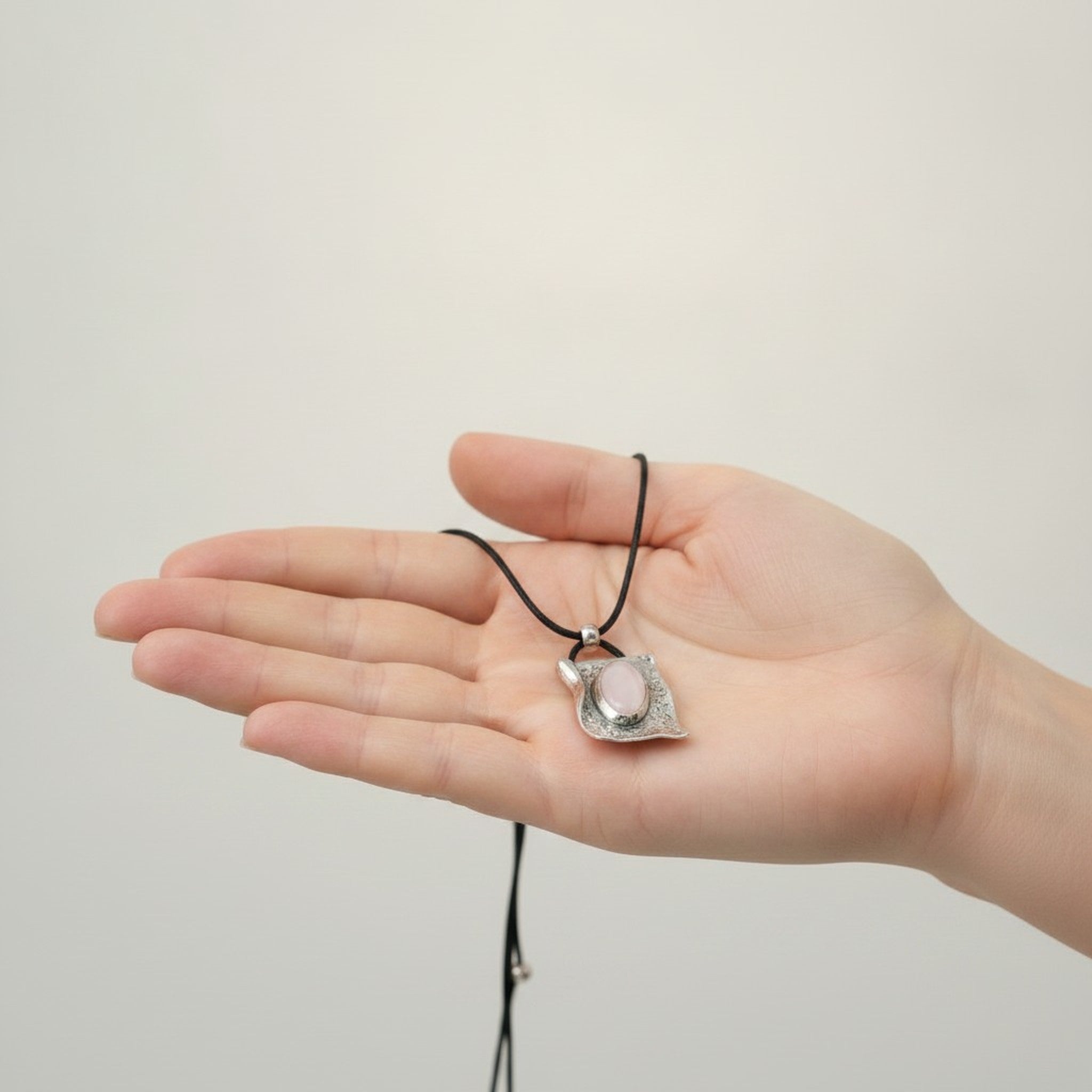 Modern Hammered Pendant Black Cord Necklace – jewelry (view 3)