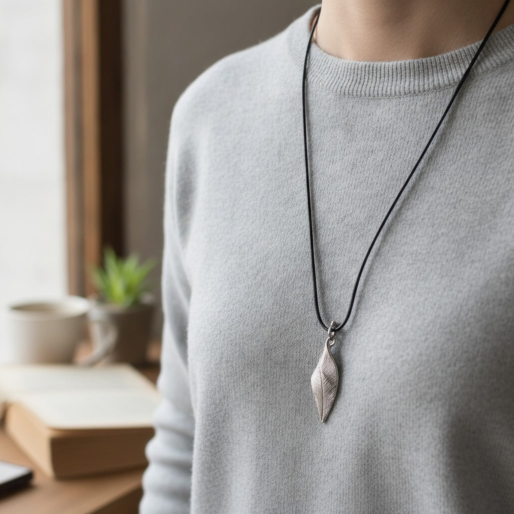 Adjustable Cord Leaf Pendant Necklace – jewelry (view 2)