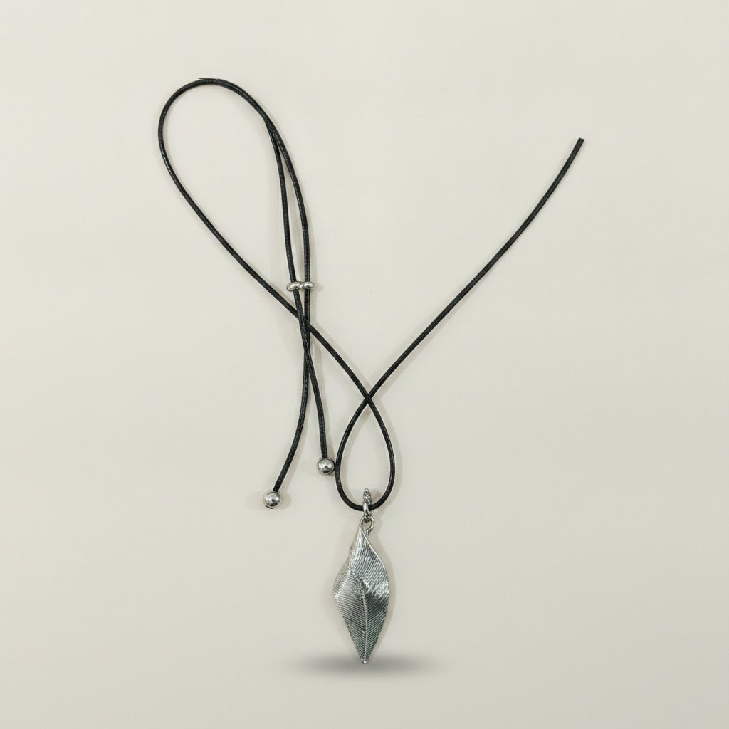Adjustable Cord Leaf Pendant Necklace – jewelry (view 1)