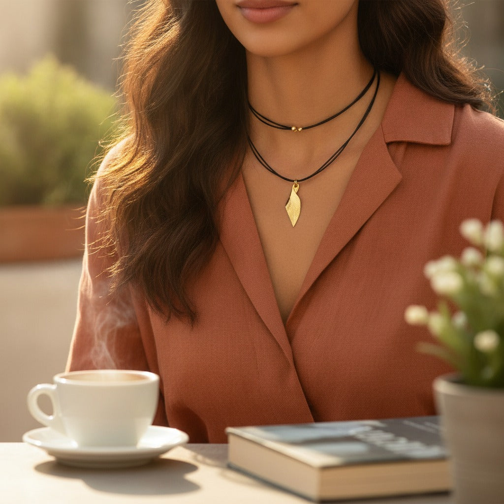 Leaf Pendant Cord Necklace – jewelry (view 2)