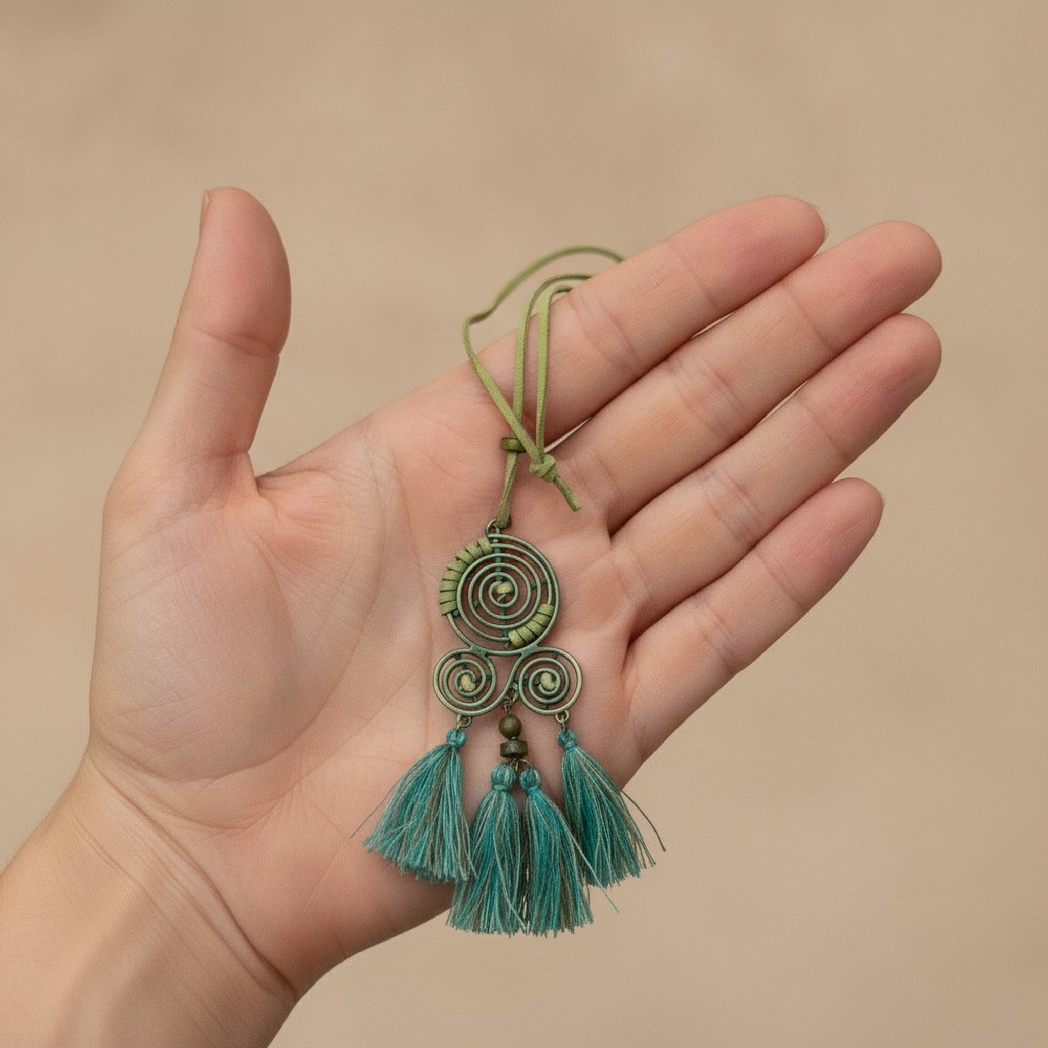 Boho Spiral Tassel Pendant Cord Necklace – jewelry (view 3)