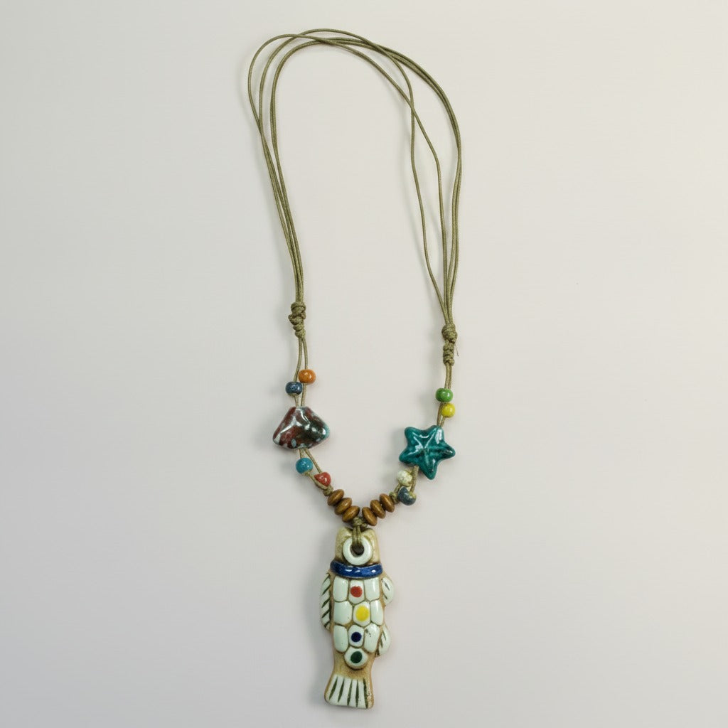 Colorful Ceramic Fish Cord Necklace – jewelry (view 1)