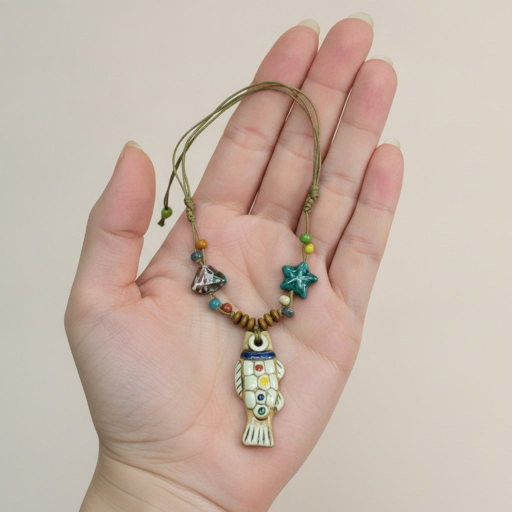 Colorful Ceramic Fish Cord Necklace – jewelry (view 3)