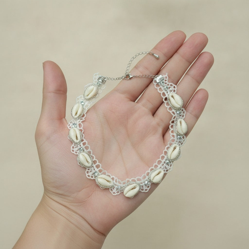 Lace Cowrie Shell Choker Necklace – jewelry (view 3)